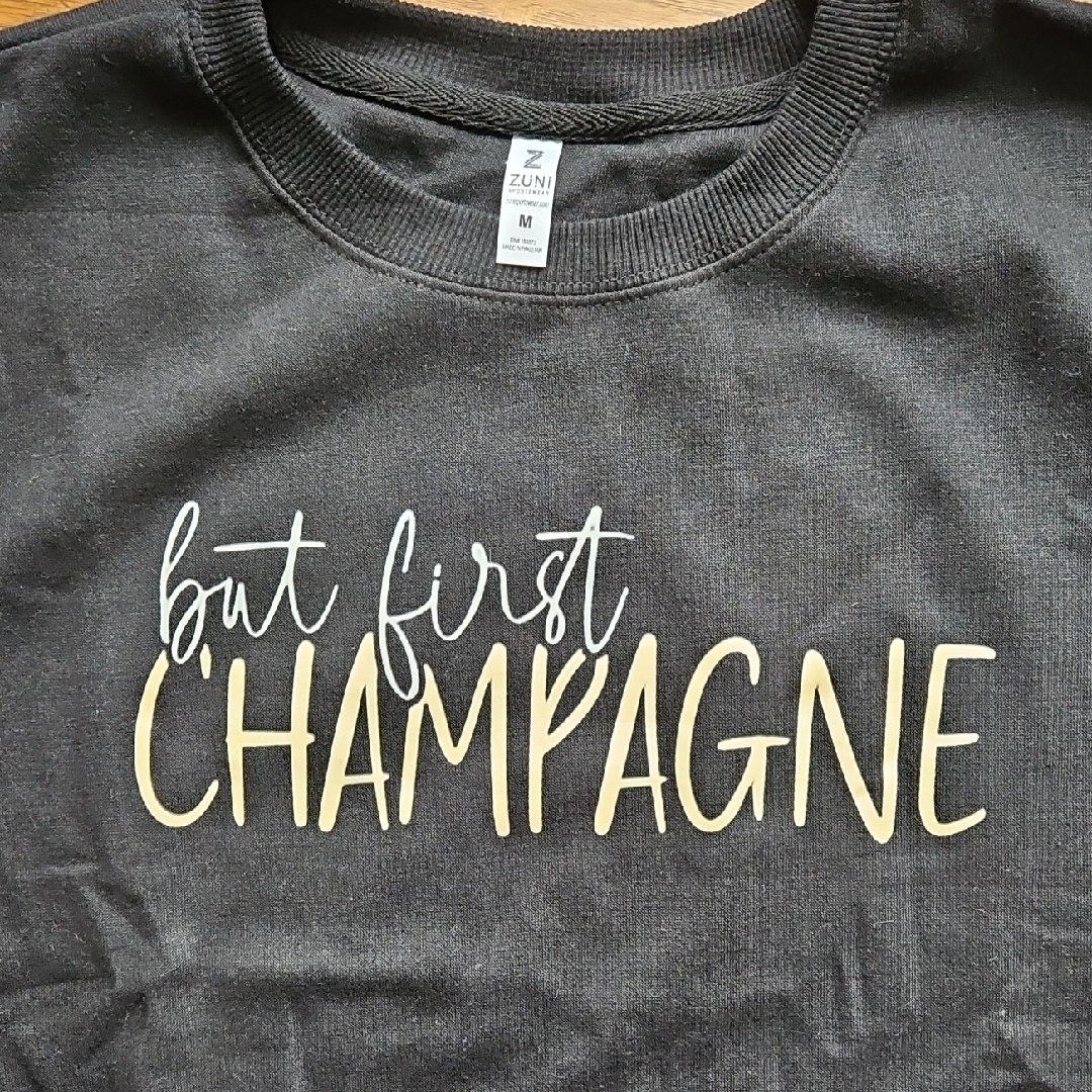 Black Graphic Sweatshirt With Champagne Text